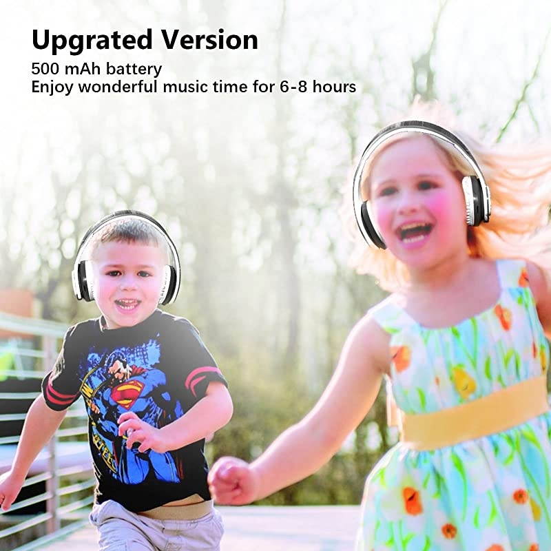 Headphones for Kids, 85db Volume Limited, up to 6-8 Hours Play, Stereo Sound, SD Card Slot, Over-Ear and Build-in Mic Wireless/Wired Headphones for Boys Girls(Black)