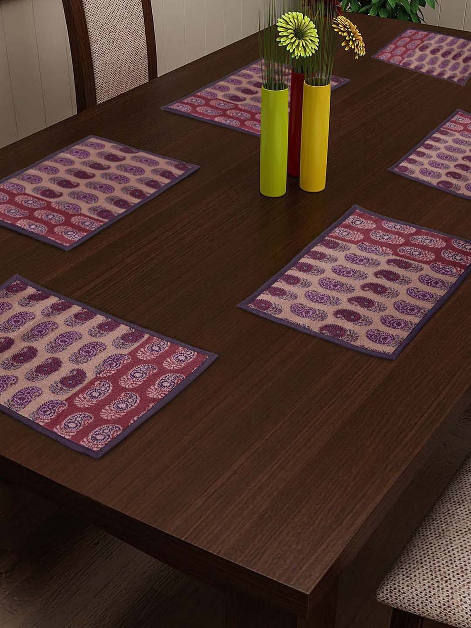 Swayam Beige & Red 200 TC Table Mats - Set of 2