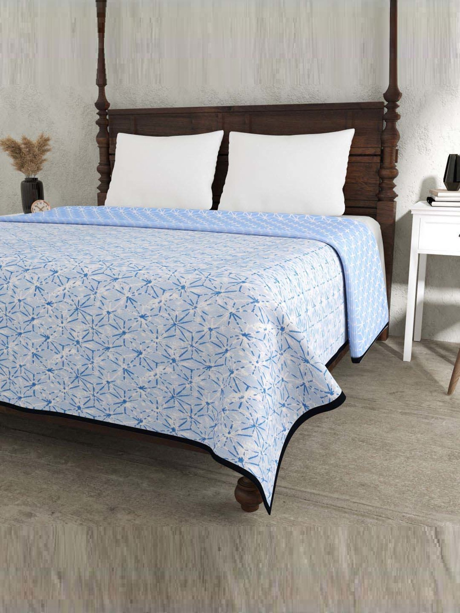 Haus & Kinder Cambric Floral Green & Yellow Cotton Single Reversible Dohar