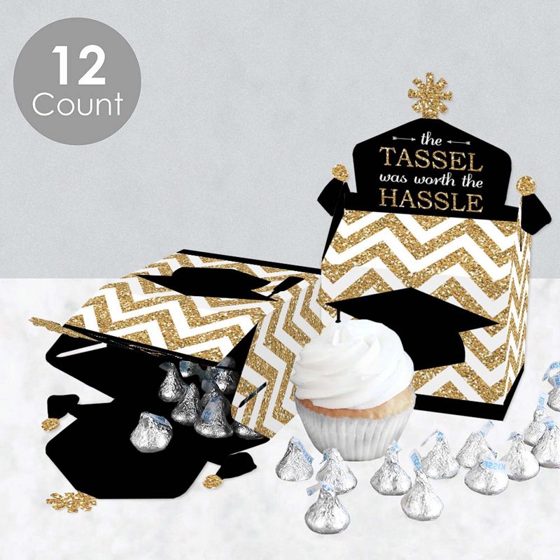 Big Dot of Happiness Gold - Tassel Worth the Hassle - Treat Box Party Favors - Graduation Party Goodie Gable Boxes - Set of 12