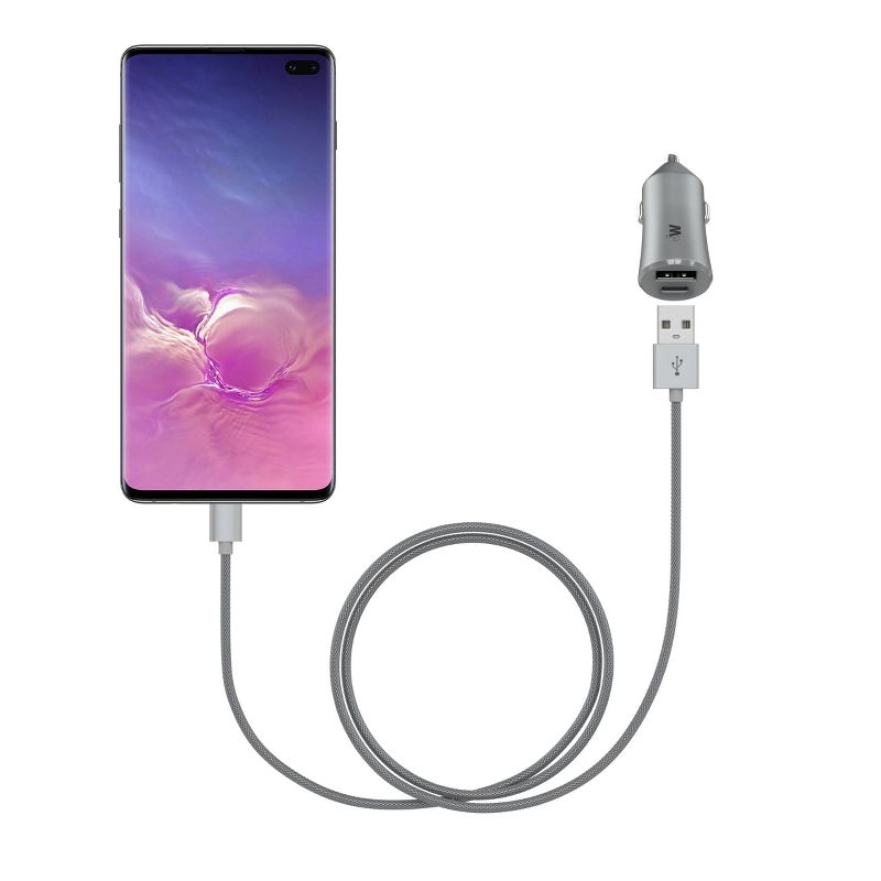 Just Wireless 3.4A/17W 2-Port USB-C & QC3.0 Car Charger with 6ft Braided Type-C to USB Cable -Slate
