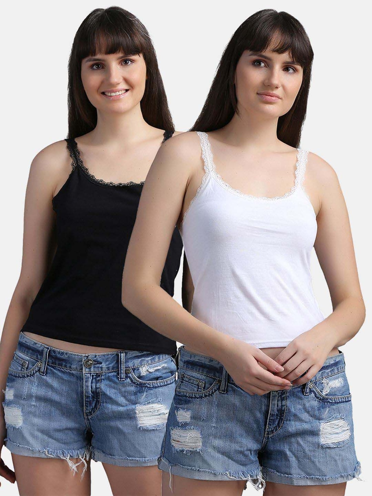 N-Gal White & Black Full Coverage Camisoles - Pack Of 2