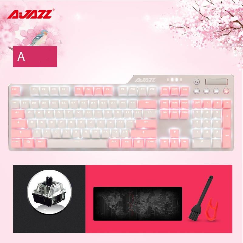 Ajazz AK35I  N-key Rollover Ergonomic Design,Cool Exterior USB Wired Blue Switch Mechanical  Gaming White  Backlit Keyboard For Office And Game, DIY PBT Keycaps - Cherry Blossom Version