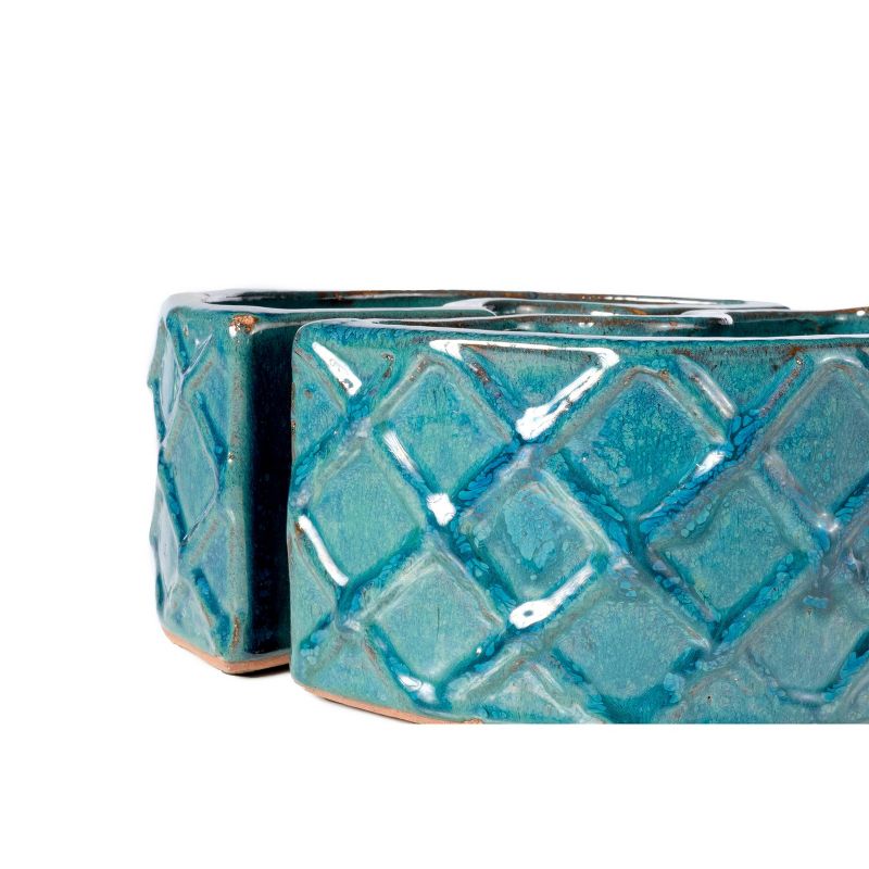 Handmade Glazed Ceramic Trellis Umbrella Half Moon Shaped Planter Blue - Alfresco Home LLC