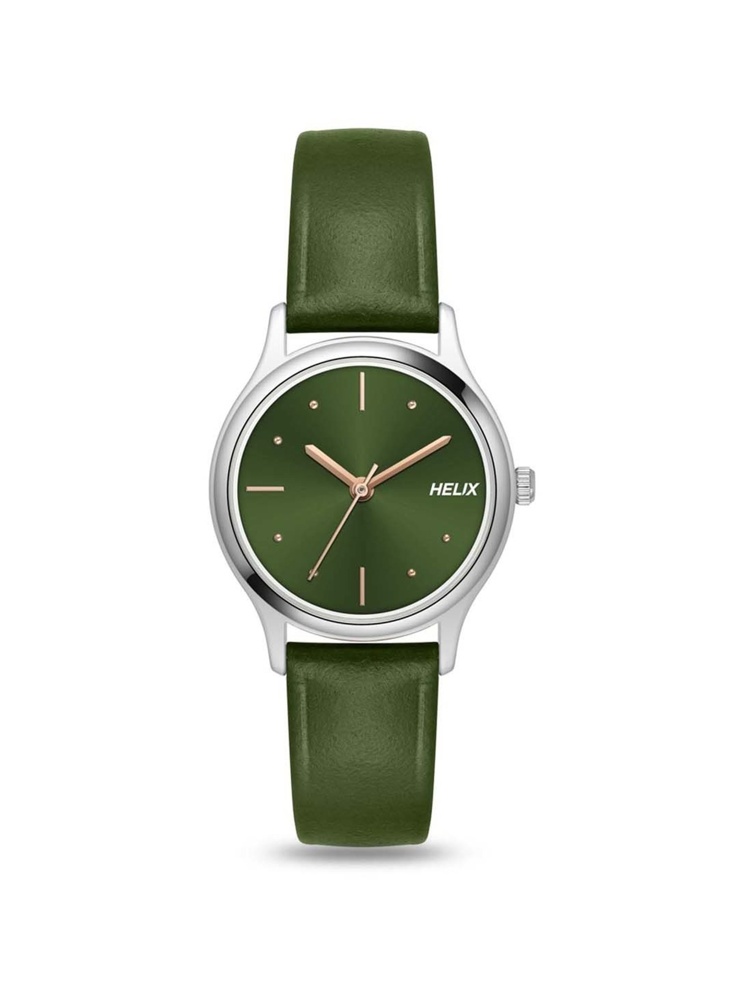 Helix By Timex Olive Round Dial Analog Leather Women Watch - TW051HL01