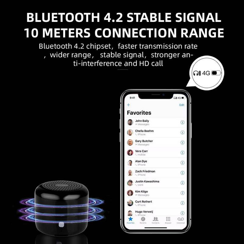 FineBlue MK-18 Mini Speaker Metal Bluetooth Speaker Mega Bass Ture Wireless Stereo Music Portable Loudspeaker Waterpoof (Black)