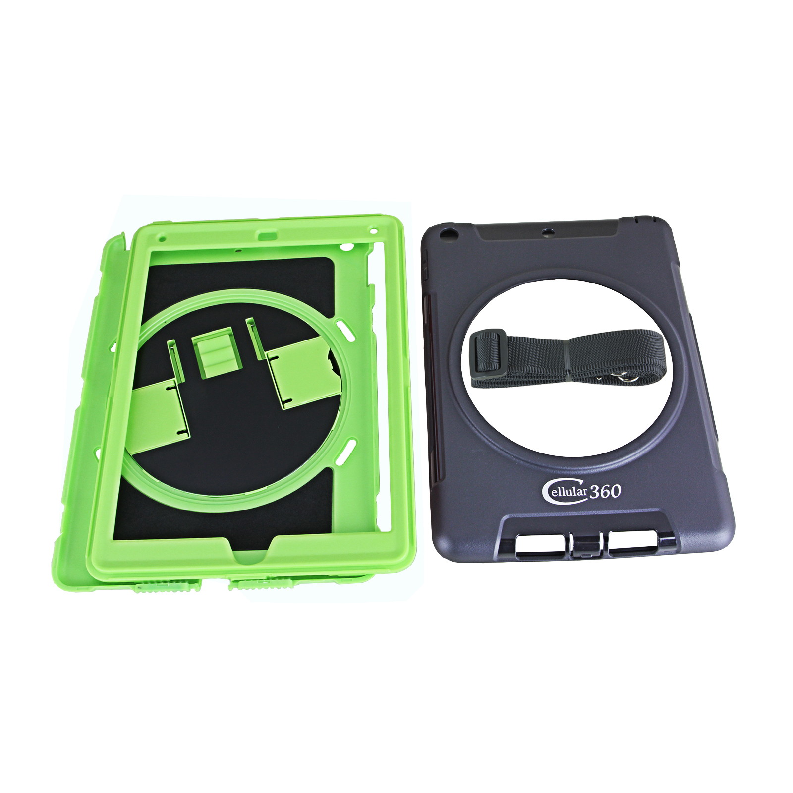 Cellular360 Apple iPad 9.7 2017 2018, iPad 5th Gen., iPad 6th Gen. Shockproof Case with 360 Degrees Rotatable Kickstand, Adjustable Handle and Shoulder Strap