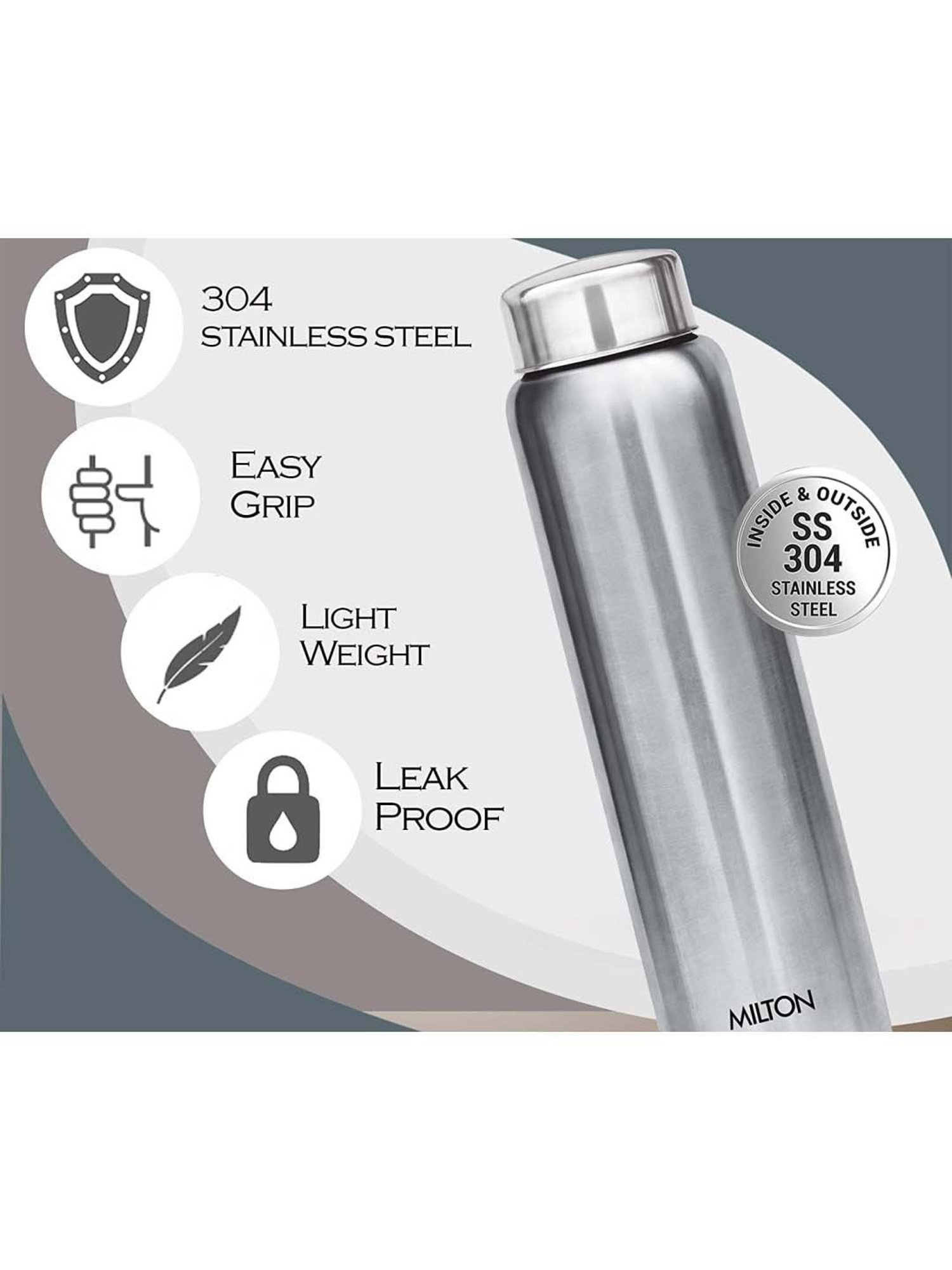 Milton Aqua Silver Stainless Steel Water Bottle (930 ml) - Set of 1