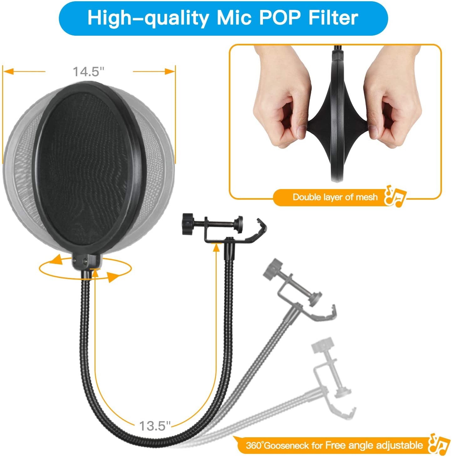 Microphone Suspension Scissor Boom Bracket Stand with Pop Filter and Mic Holder, 5/8&rdquo;Screw for Blue Yeti, Snowball, Spark, Yeti x and All Other Microphones