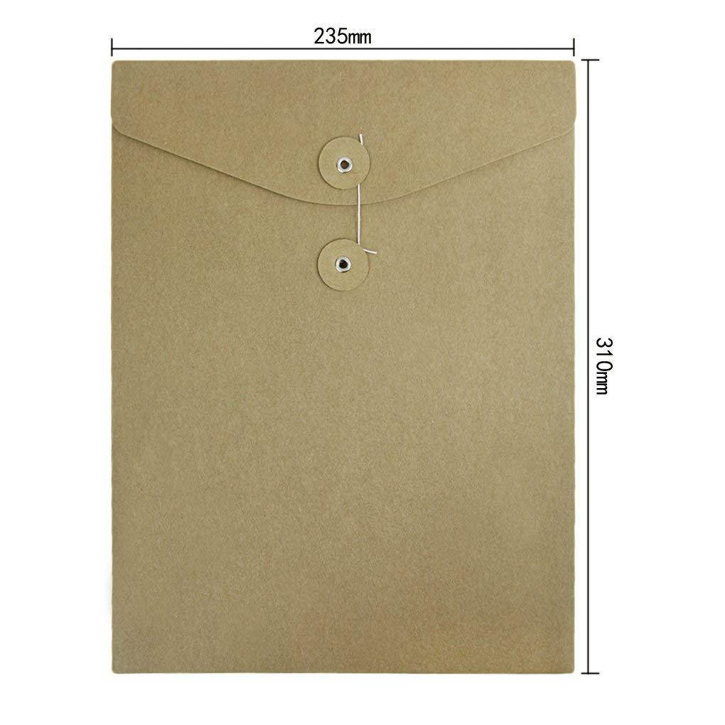 10 Pcs A4 Size Kraft Paper Project Envelope File Folder Bags Document Bills Storage Organizer Bag Case with Expandable Gusset Portfolio Organizer Sleeve Pocket With String Fastener, Office Supplies