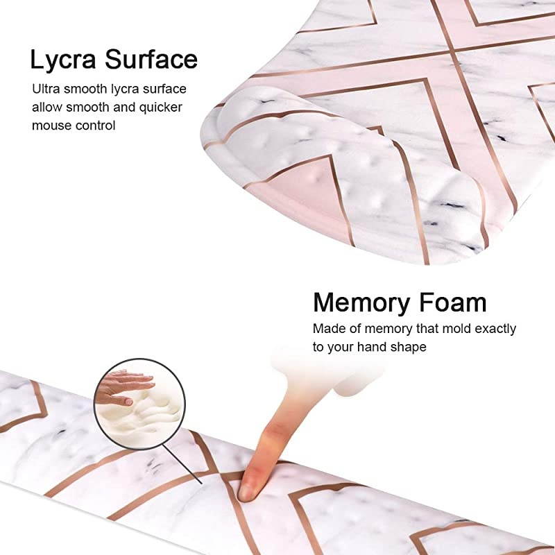 Keyboard Wrist Rest and Mouse Pad Wrist Support Set, Soft Memory Foam Filled Mouse Wrist with Massage Holes Design for Computer, Laptop, Mac, Gaming or Office Pain Relief, Gold Marble