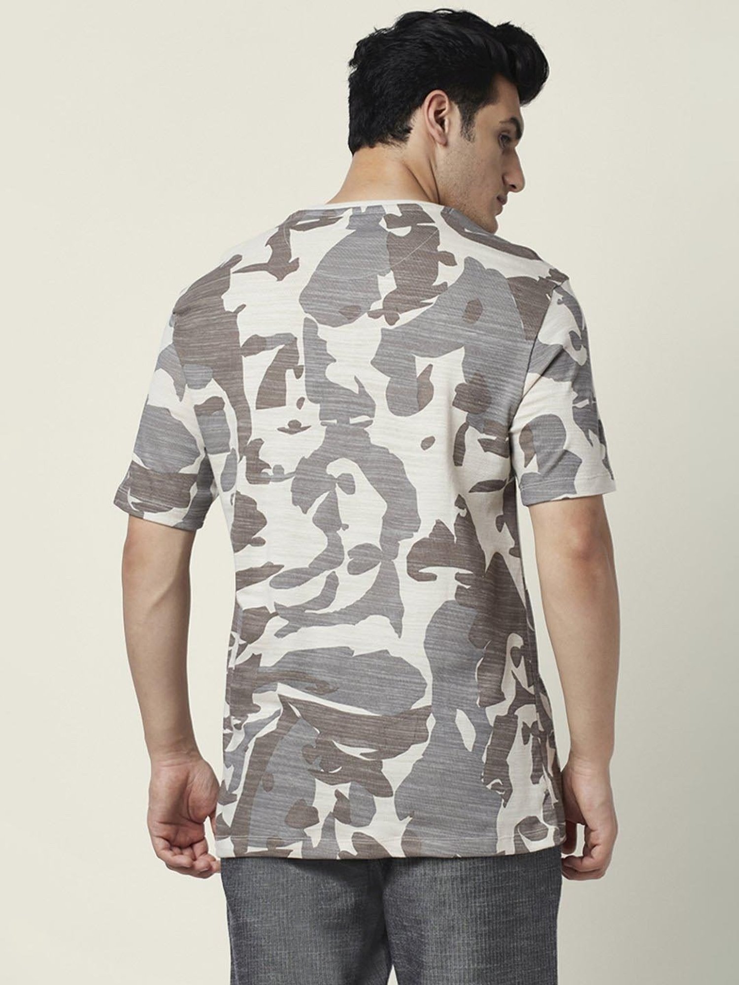 7 Alt by Pantaloons Grey Cotton Relaxed Fit Camouflage T-Shirt