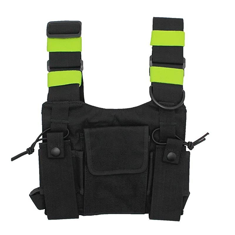Universal Radio Harness Chest Rig Bag Pocket Pack Holster Vest Fluorescent Green for Two Way Radio