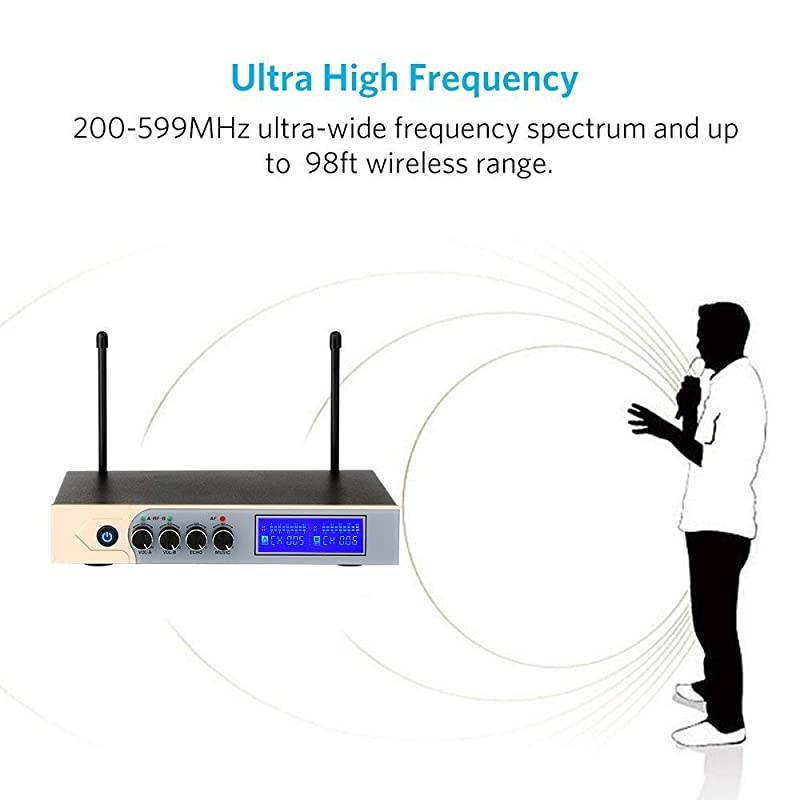 Bluetooth Wireless Microphone UHF Dual Channel Karaoke Microphone System with LCD Display Handheld Microphone with Karaoke Mixer for Home Party Karaoke Meeting Outdoor Wedding