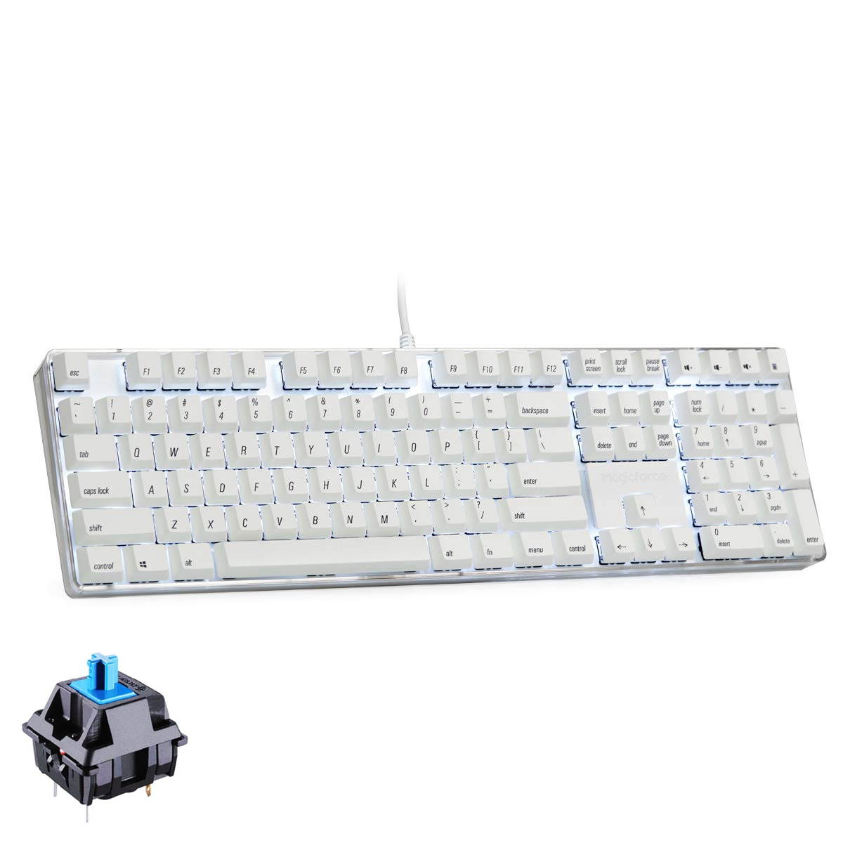 Qisan Magicforce N-key Rollover  Mechanical Keyboard Gaming Keyboard Cherry MX Brown  100% Full Size 108 Keys with White Backlight Case,PBT Keycaps