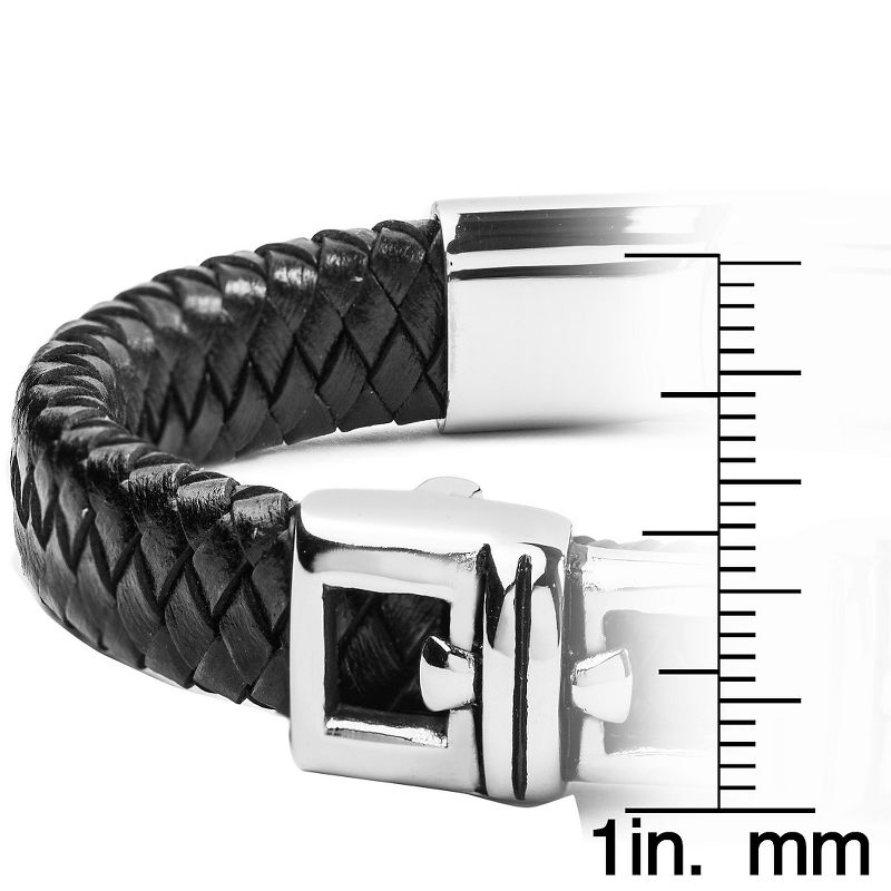 Men's Crucible Stainless Steel and Black Woven Leather ID Bracelet
