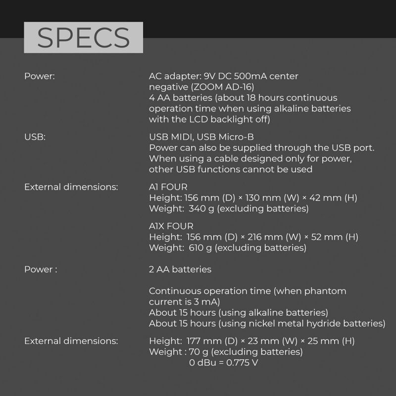 Zoom A1X FOUR Multi-Effects Processor with Cable, Power Supply & Cleaning Cloth