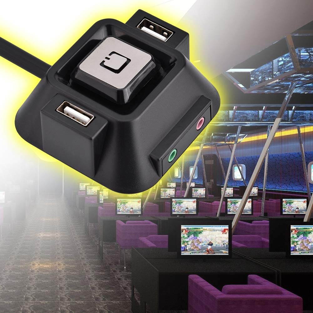 Desktop PC case Switch Dual USB Ports Power Reset Button Audio Microphone Port, Computer Case Electricity Supply Reset HDD Button Switch with Cables