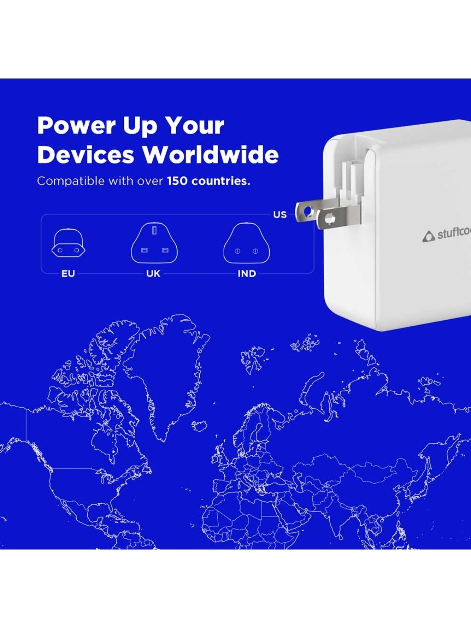 Stuffcool Nomad 102W GaN Charger with World Travel Plugs (White)