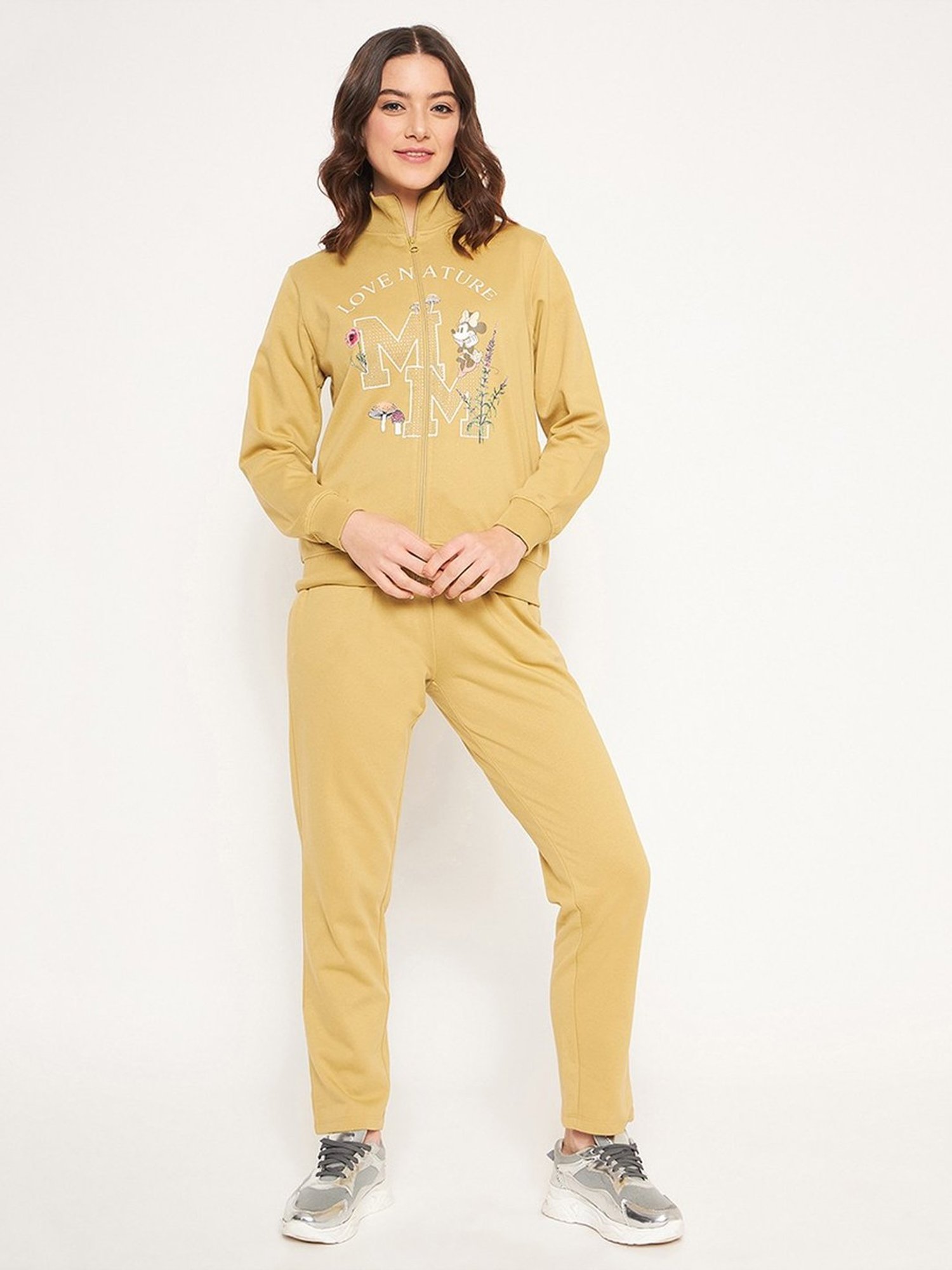 MADAME M Secret Beige Printed Sports Tracksuit