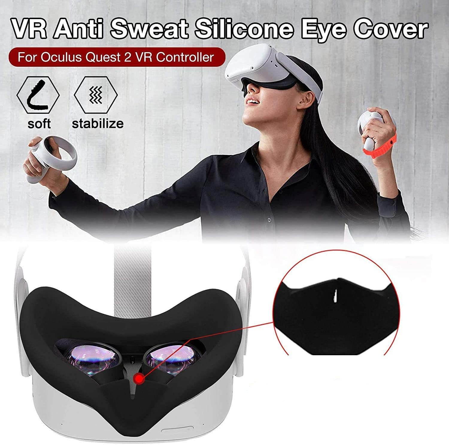 VR Face Silicone Cover Mask & Face Pad, Compatible for Oculus Quest 2 Face Cushion Cover - Sweatproof Anti-Fog Enjoy Oculus VR More Comfortable (Black)