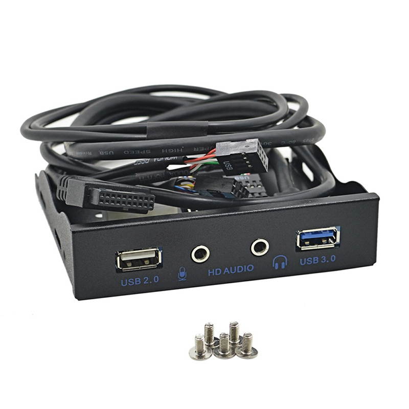 USB 3.0 + USB 2.0 2-Port 3.5 Inch Metal Front Panel Hub w/ HD Audio Output Port & Microphone Input,USB 20-pin & 10-pin to USB Type-A Femal Adapter Cable w/ 3.5" Floppy Bay Bracket