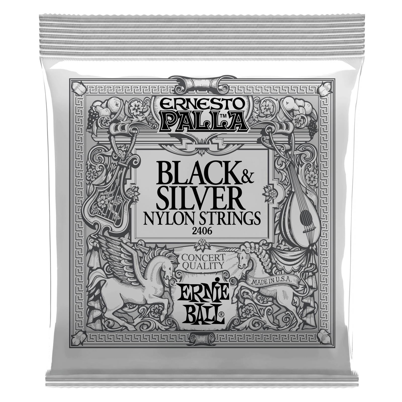 3 PACK Ernie Ball P02406 Ernesto Palla Nylon Black and Silver Classical Tie On S