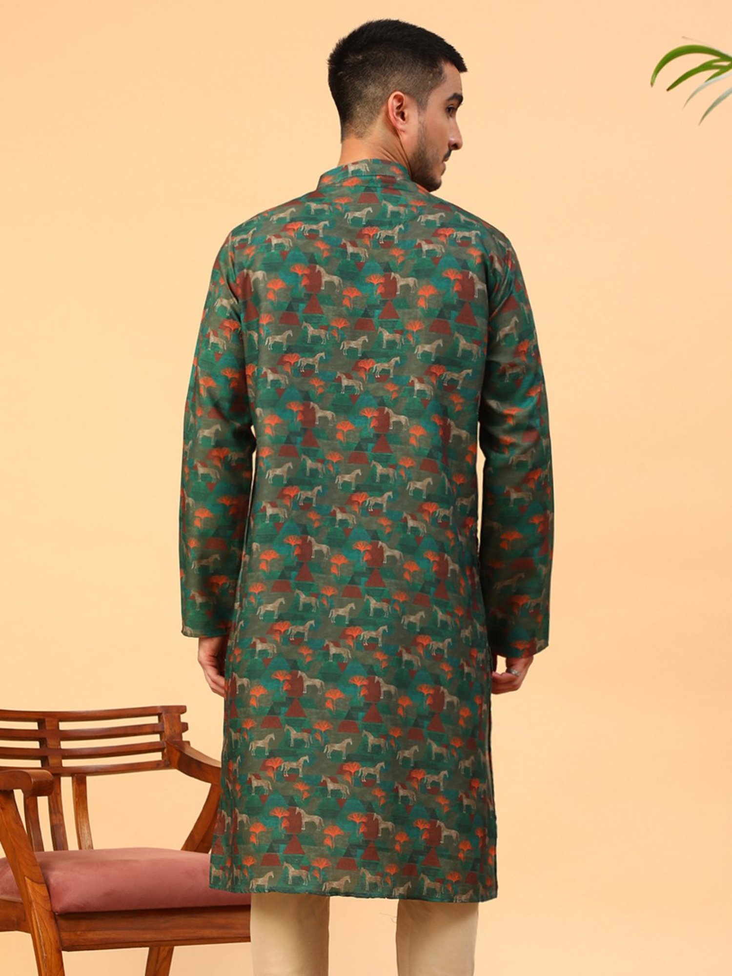 Manthan Fawn & White Regular Fit Kurta