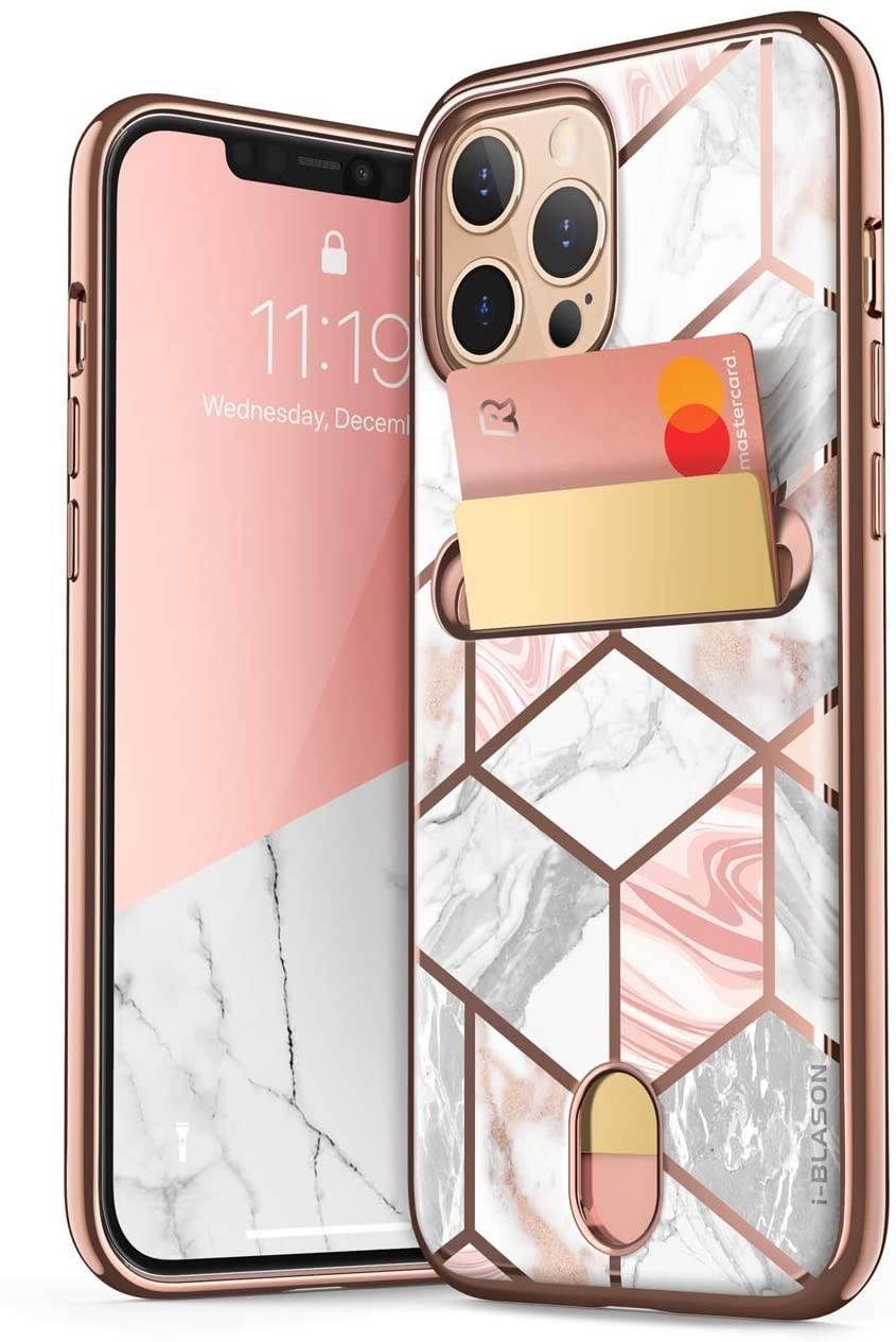 i-Blason Cosmo Wallet Case for iPhone 12 Pro Max 6.7 inch (2020 Release) Slim Designer Wallet Protective Case with Card Holder (Marble)