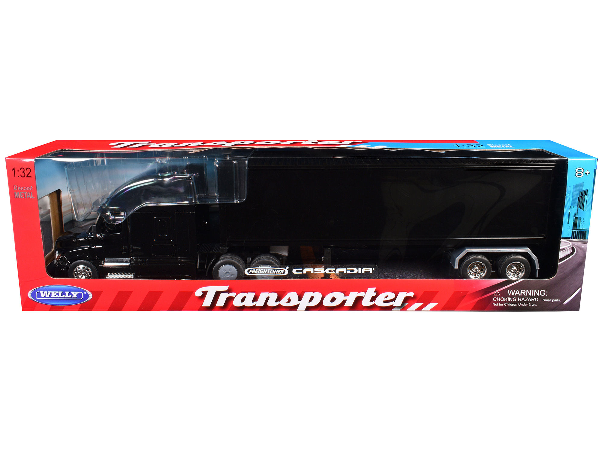Freightliner Cascadia Truck Black with Plain Black Box Trailer 1/32 Diecast Model by Welly