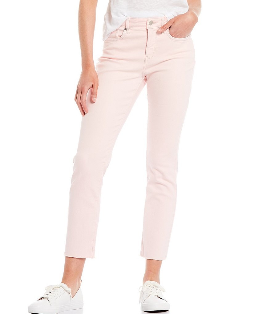 NYDJ Sheri Slim Straight Leg Frayed-Hem High Rise Ankle Jeans