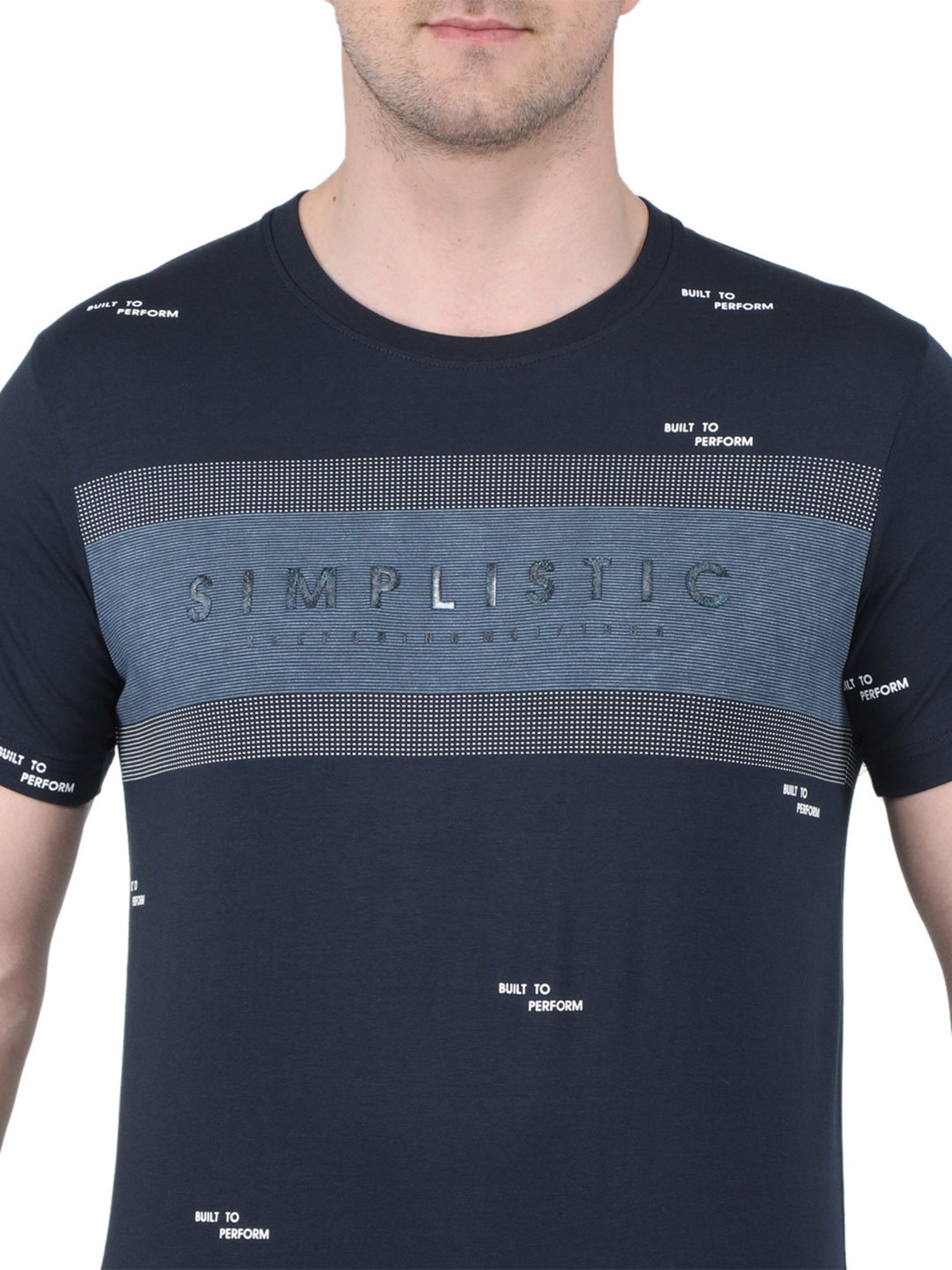 Monte Carlo Navy Regular Fit Printed Crew T-Shirt