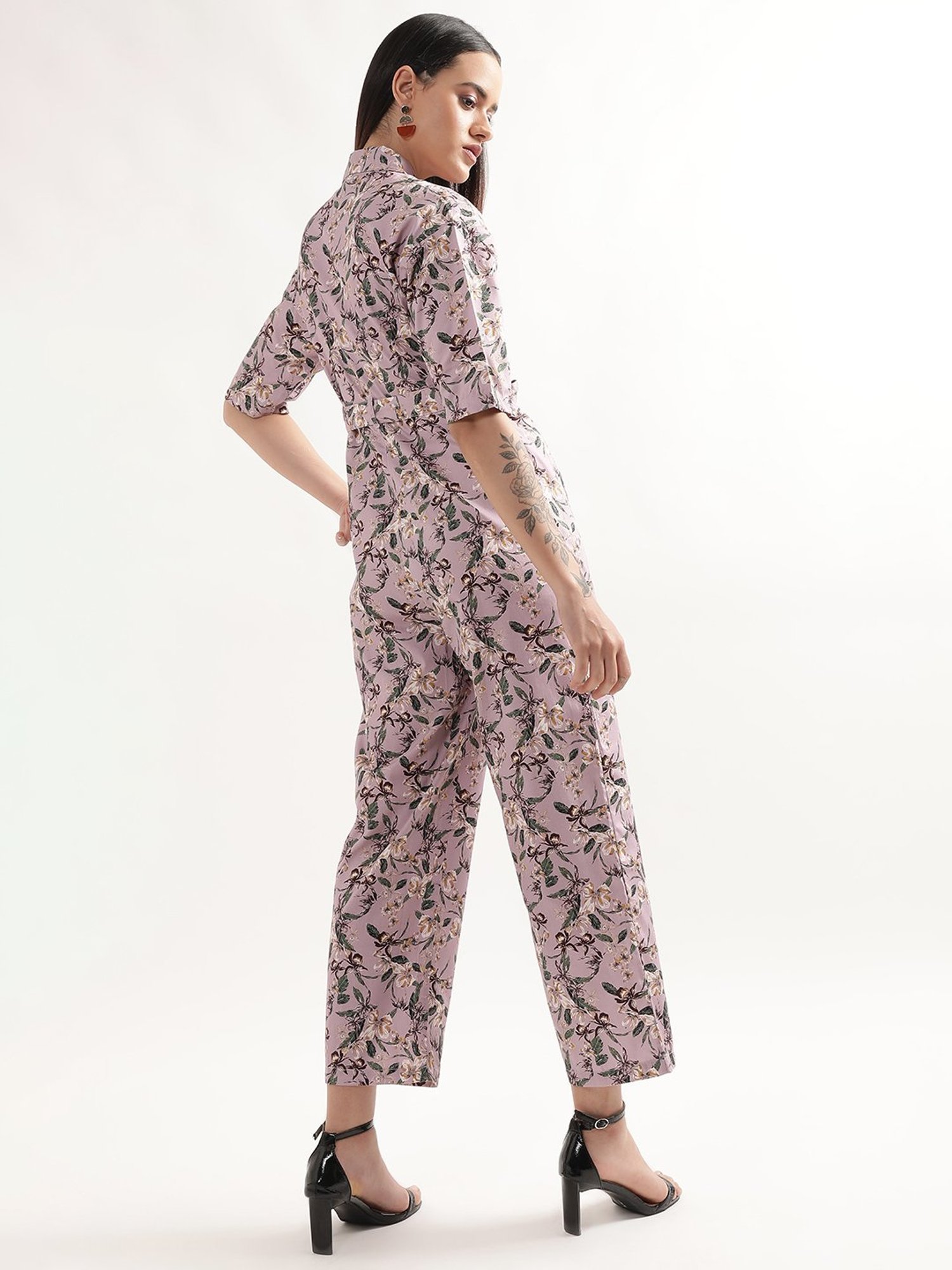 Elle Mauve Cotton Printed Jumpsuit