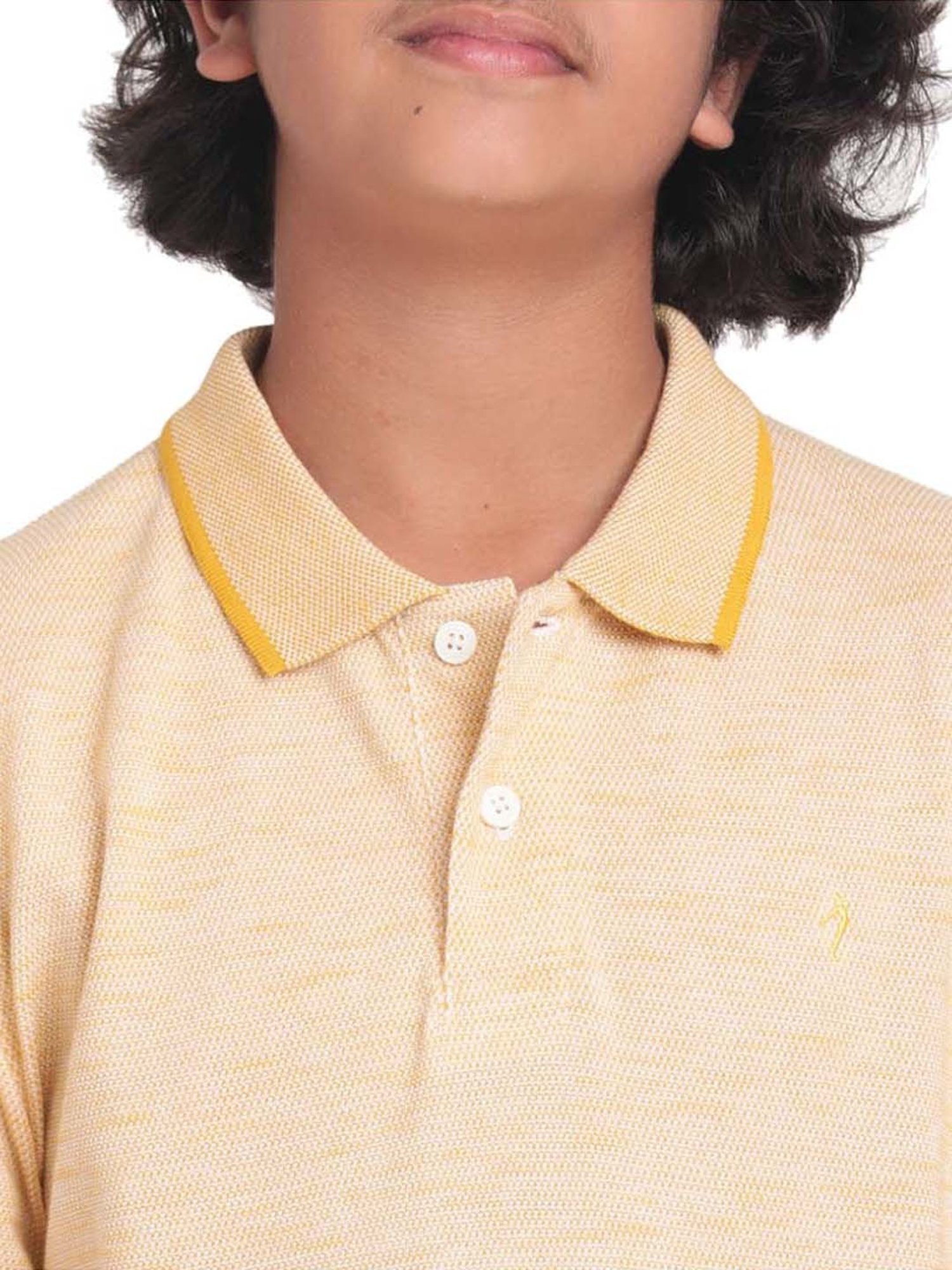 Indian Terrain Kids Yellow Cotton Self Pattern Polo T-Shirt