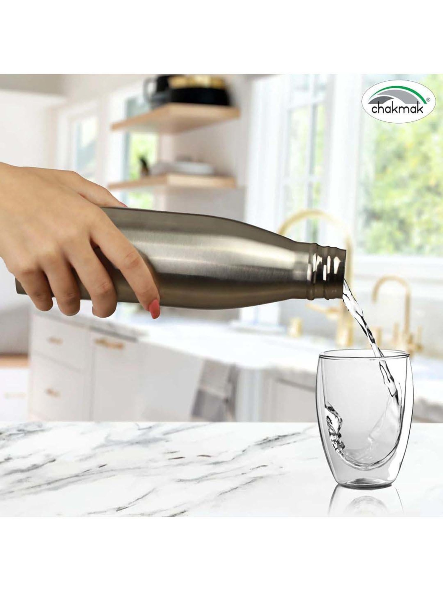 Chakmak Silver Stainless Steel Water Bottle - Set of 6