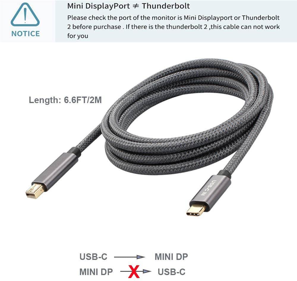 USB C to Mini DisplayPort Cable,  Type C to Mini DP Adapter 4K 6.6Ft Cord Thunderbolt 3 Compatible with MacBook Pro 2018 iPad Pro iMac 2019,Surface Book 2,Galaxy S10/S9 and More