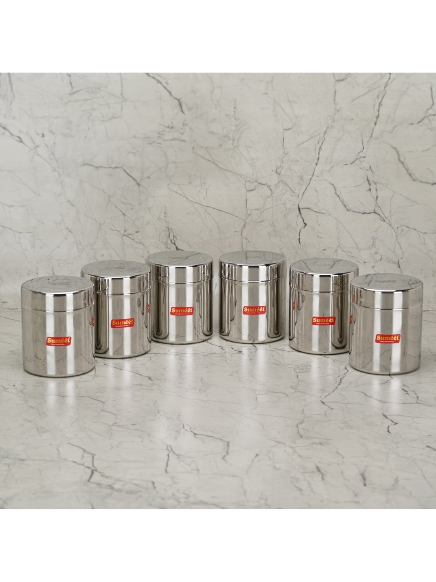 Sumeet S.S. Small Canisters/Jars/Ubha Dabba/Storage Containers set of 6Pcs, 750ml each, 9.5cm
