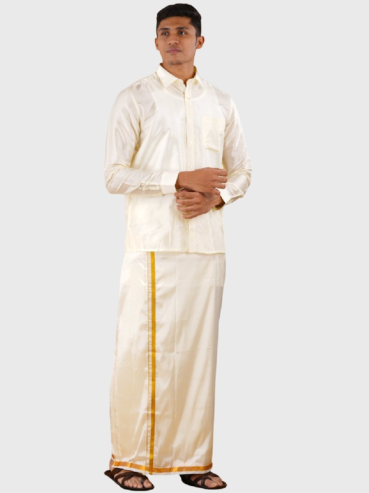 Ramraj Beige Regular Fit Ethnic Set