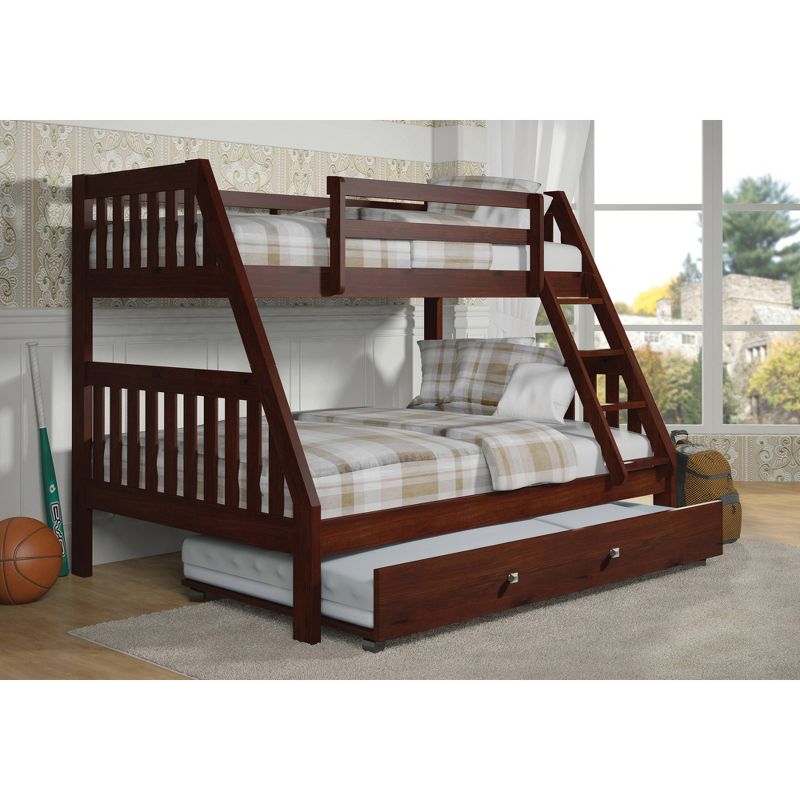 Twin/Full Mission Bunk Bed with Trundle Bed Dark Cappuccino - Donco Kids