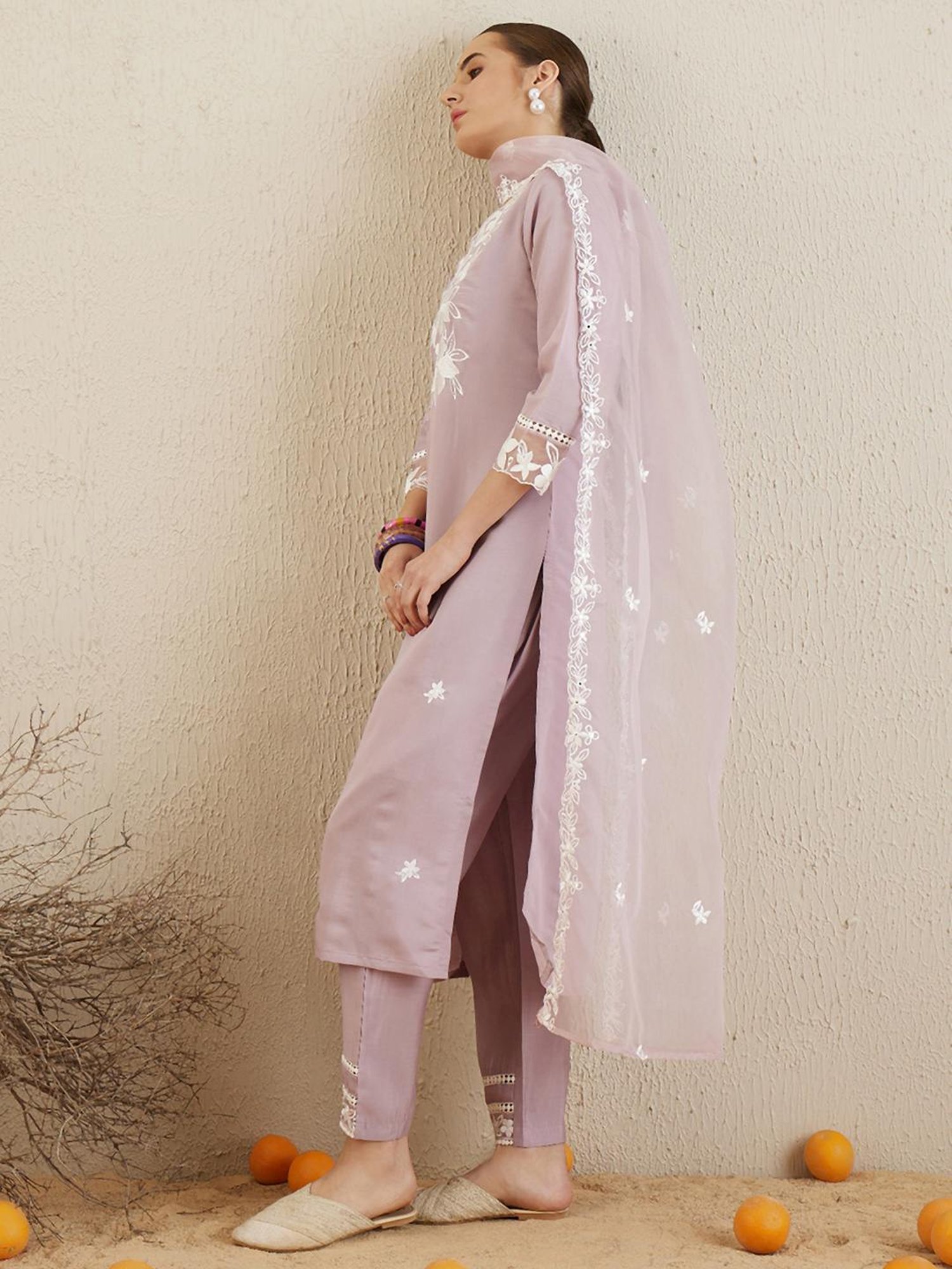 Indo Era Purple Embroidered Kurta Pant Set With Dupatta