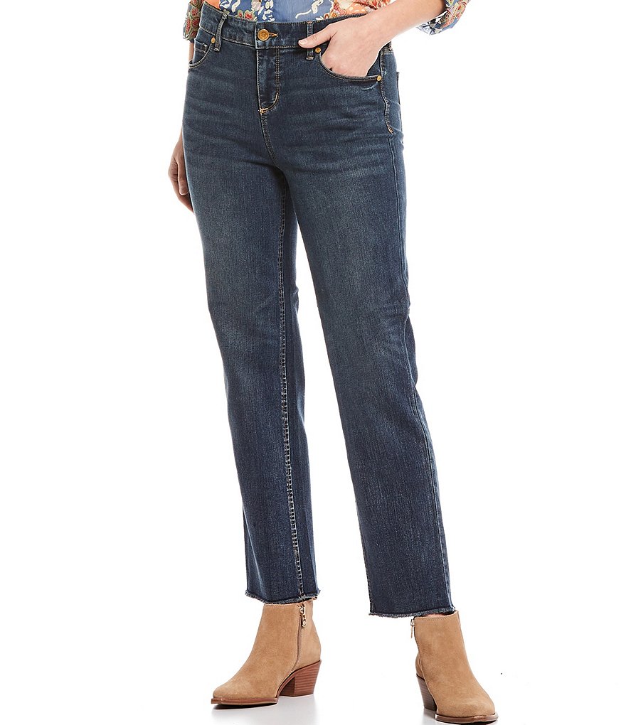 Code Bleu Petite Size High Rise Straight Leg Fray Hem Ankle Jeans