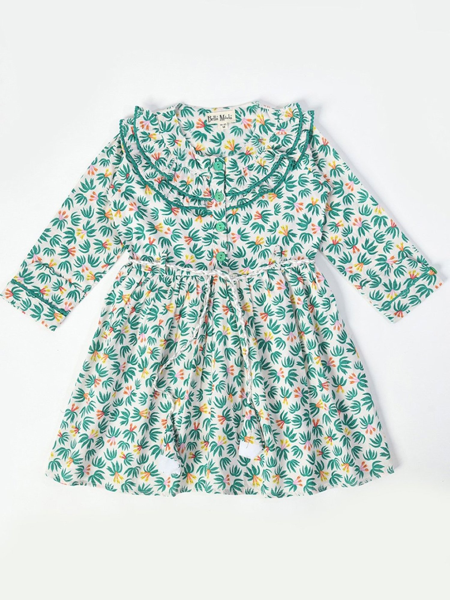 Bella Moda Kids Green Printed Full Sleeves Fit & Flare Dress