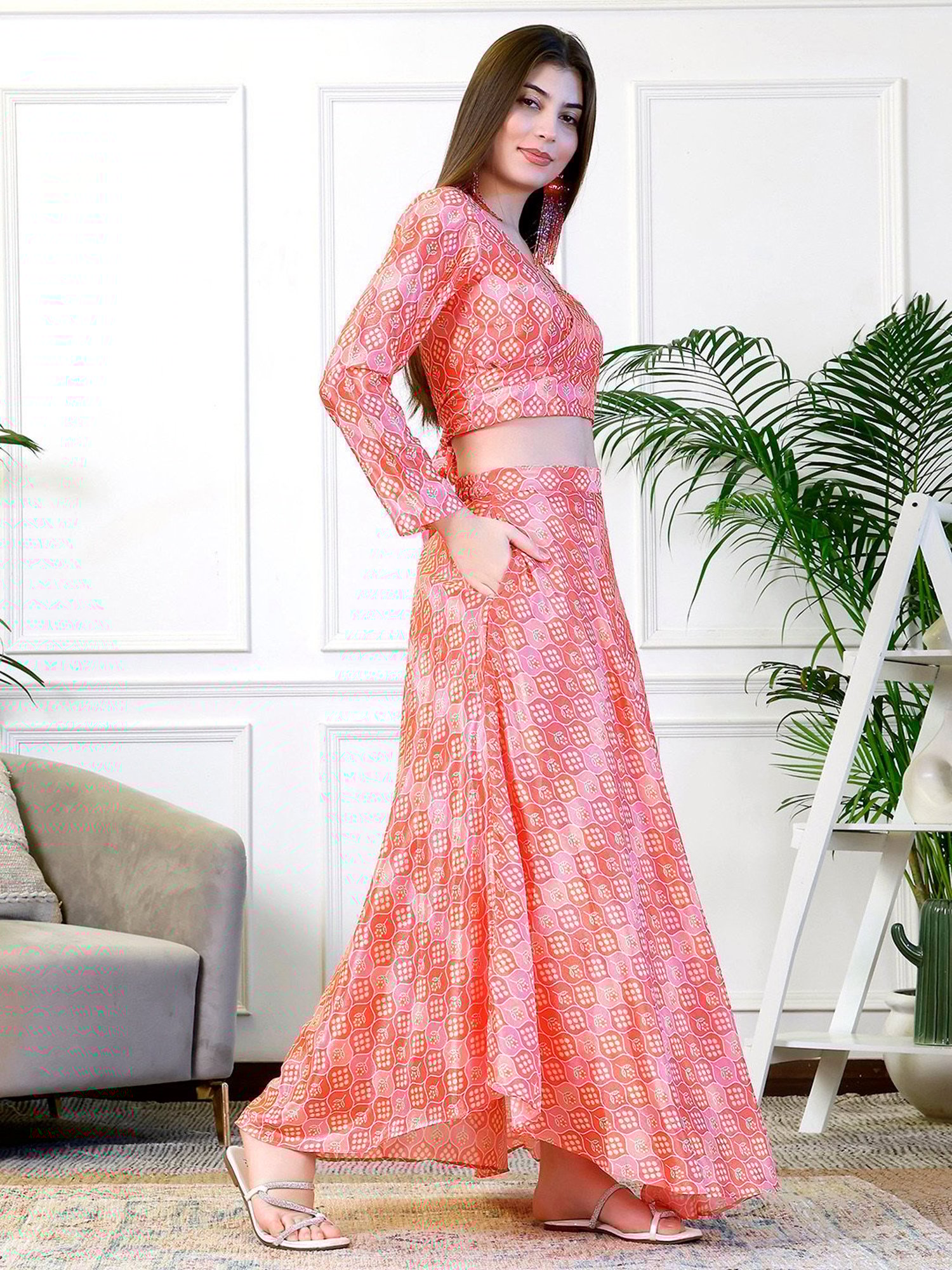 NEUDIS Peach Printed Maxi Skirt