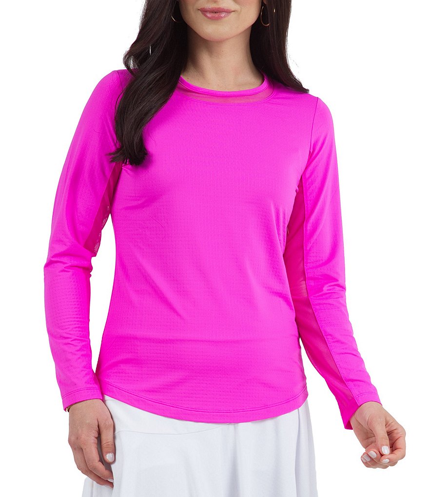 IBKUL Long Sleeve Mesh Inlay Crew Neck Top