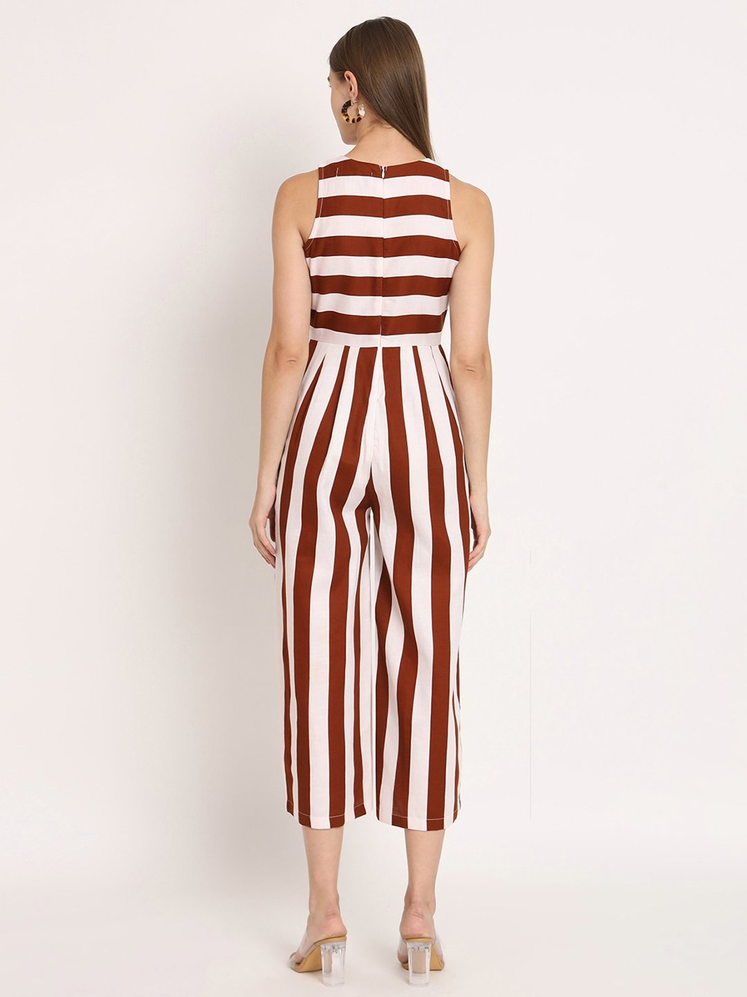 Moomaya Brown & White Striped Jumpsuit