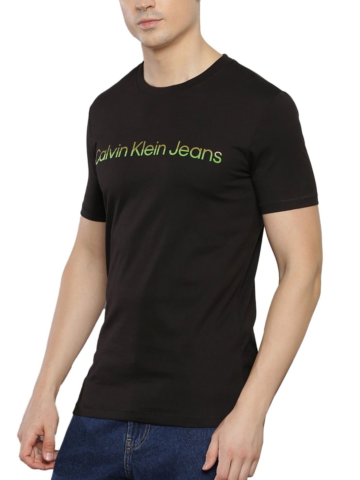 Calvin Klein Jeans Black Cotton Slim Fit Logo Printed T-Shirt