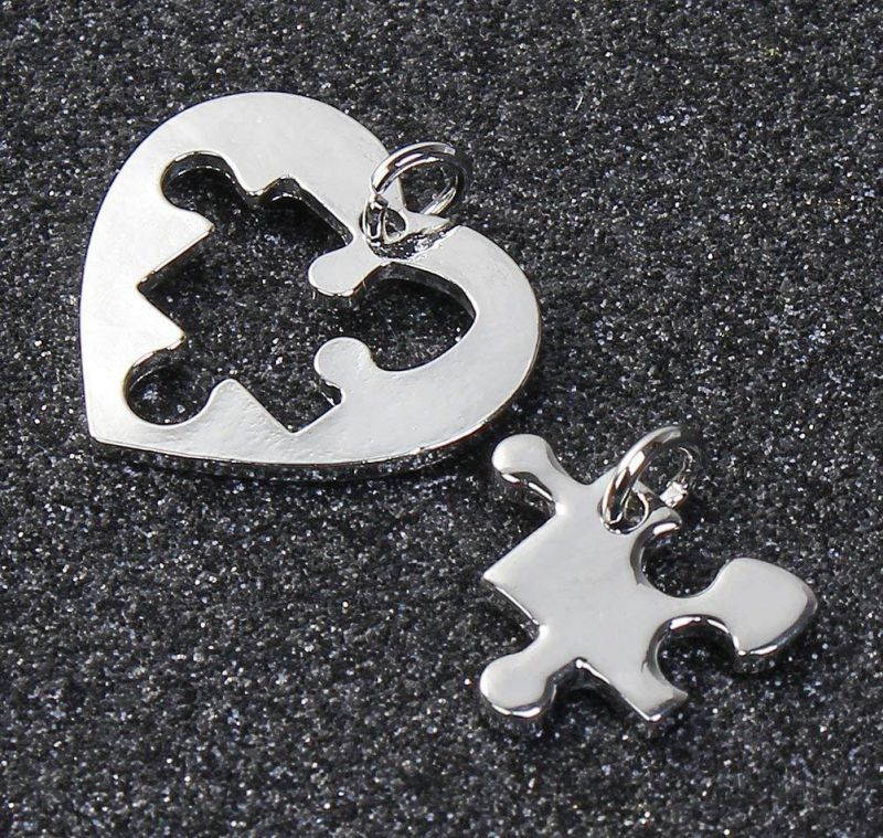 Autism Awareness Puzzle Piece Charms Silver Tone Asperger Syndrome (20 Hearts & Pieces)