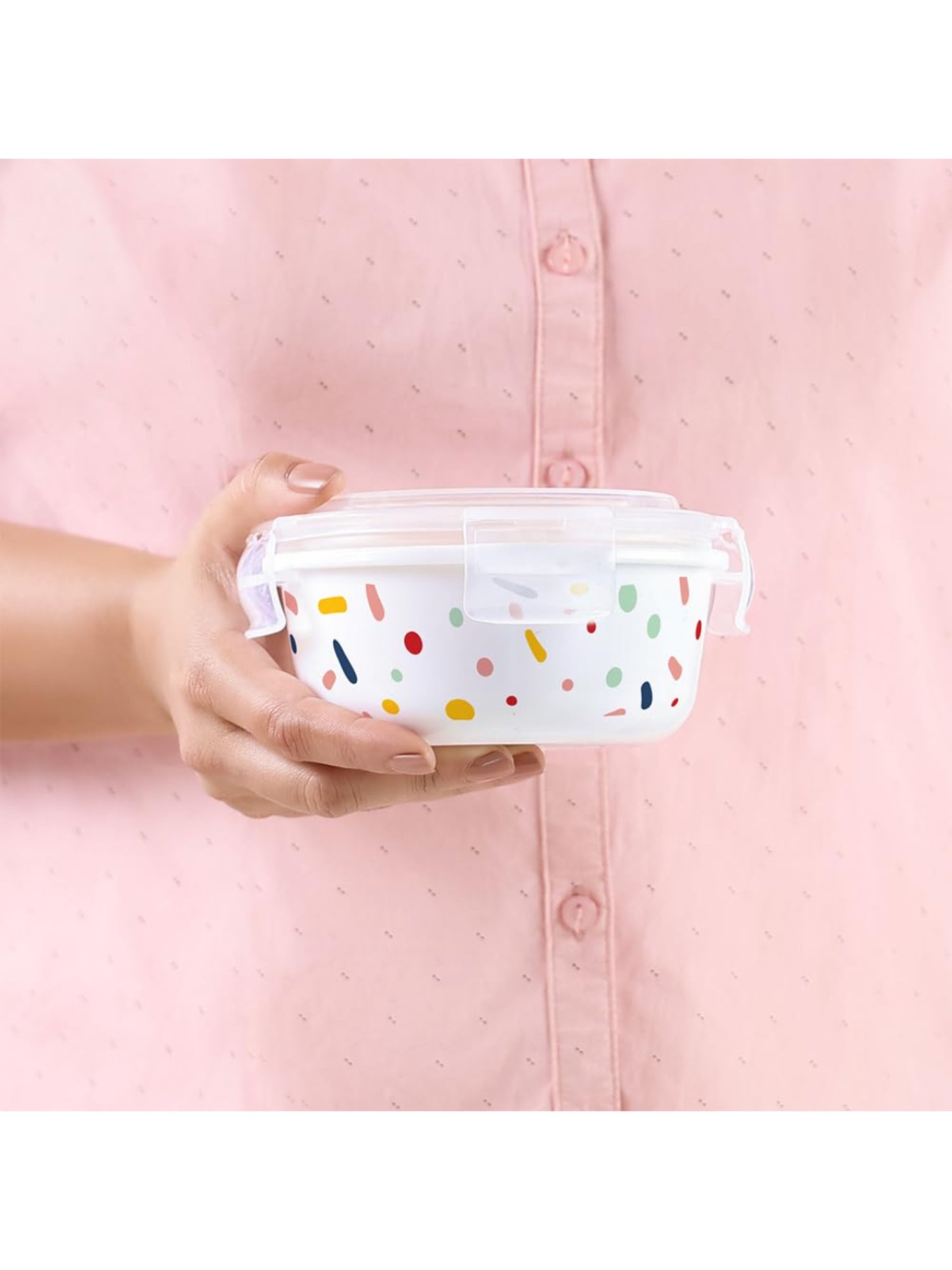 Larah by Borosil Multicolor Opalware Lunch Box with Lunch Bag