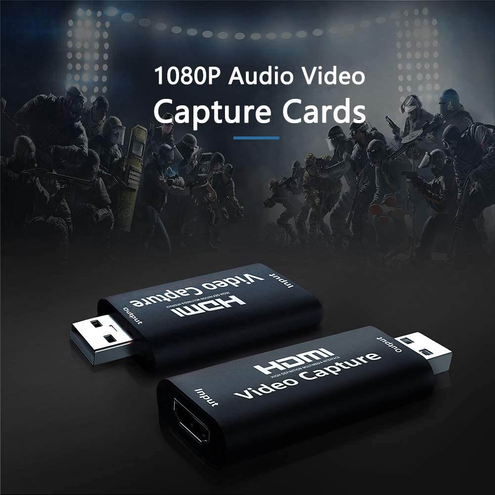HDMI Video Capture, HDMI to USB 1080p USB2.0 Audio Video Capture Cards Record via DSLR Camcorder Action Cam for High Definition Acquisition, Live Broadcasting, Live Gaming