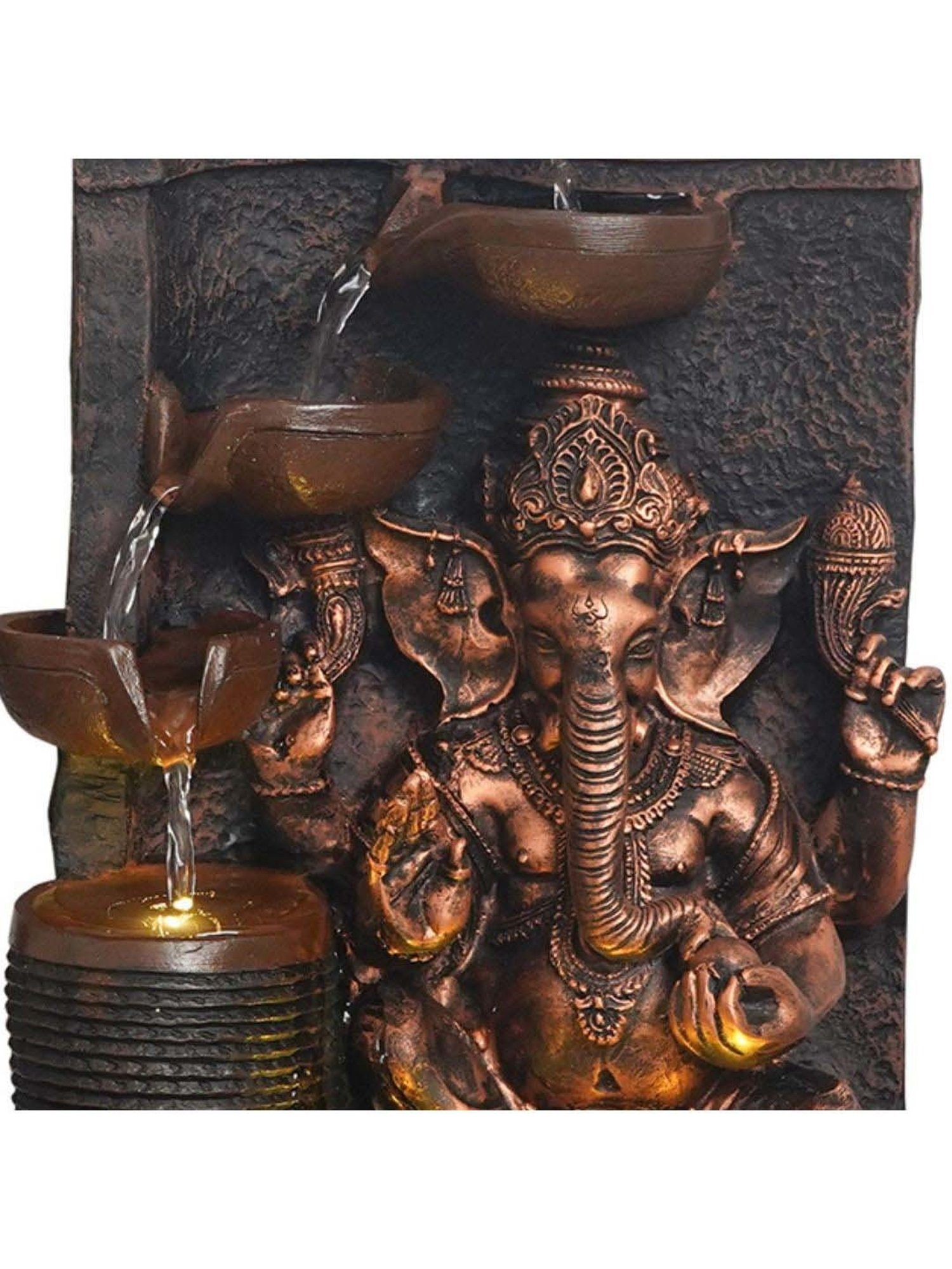 CHRONIKLE Golden Brown Polyresin Ganesha Idol 4 Steps Waterfall Fountain